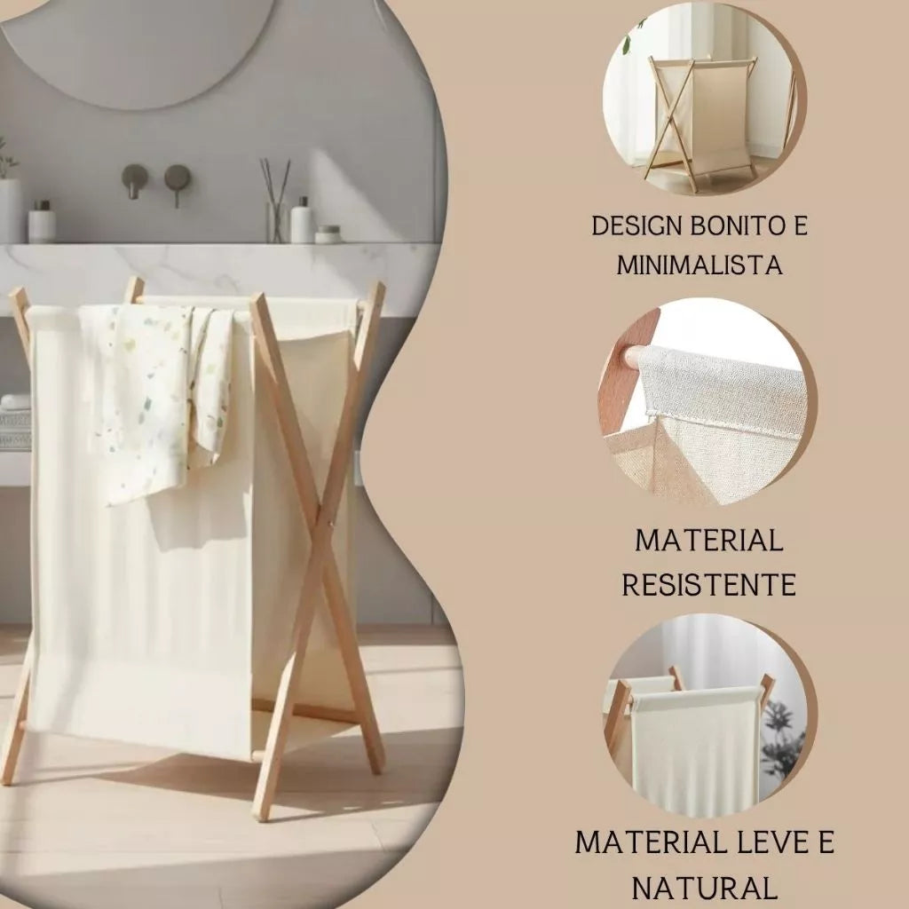 Cesto de Roupas Sujas Dobrável Multiuso de Tecido