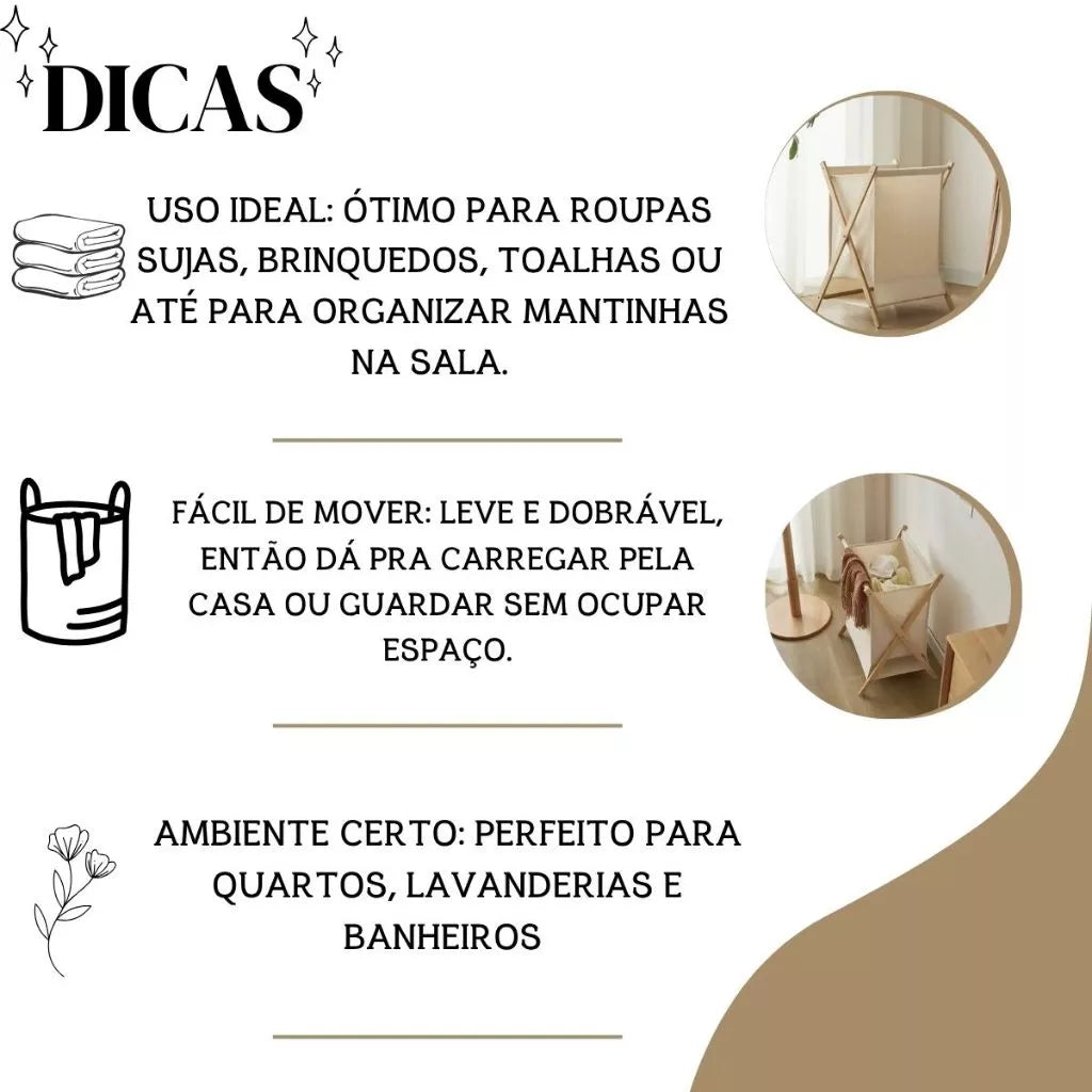 Cesto de Roupas Sujas Dobrável Multiuso de Tecido