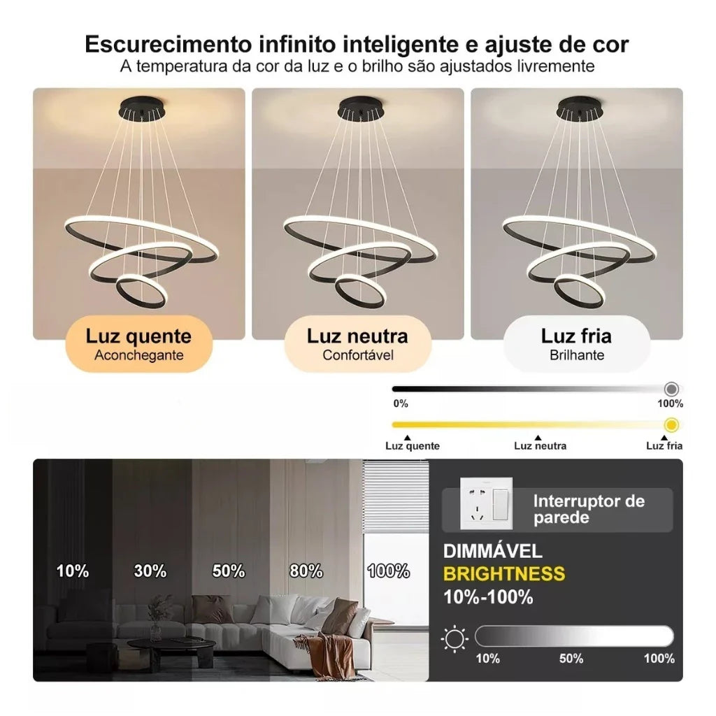 Lustre Aurora de LED com 3 Cores – Bivolt