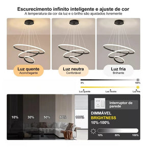 Lustre Aurora de LED com 3 Cores – Bivolt
