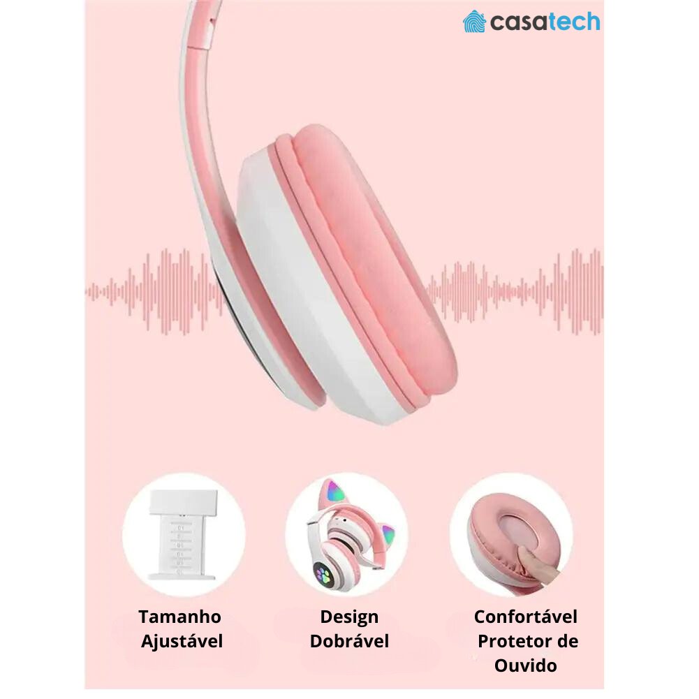 Fone de Ouvido Orelha de Gatinho com Led - Headphone