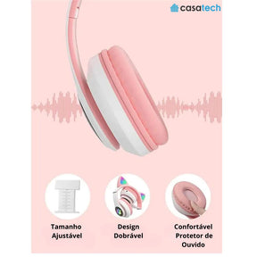 Fone de Ouvido Orelha de Gatinho com Led - Headphone