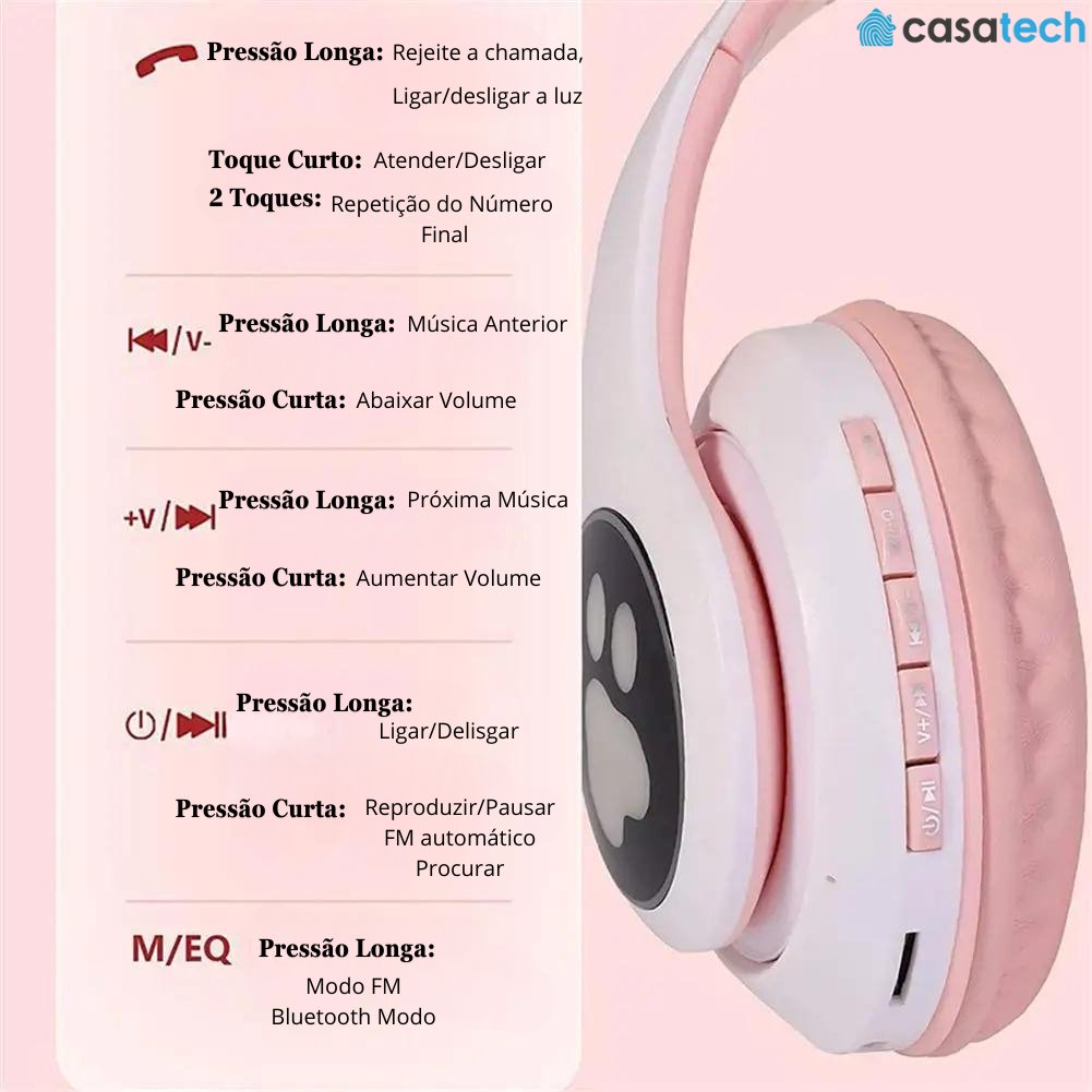Fone de Ouvido Orelha de Gatinho com Led - Headphone
