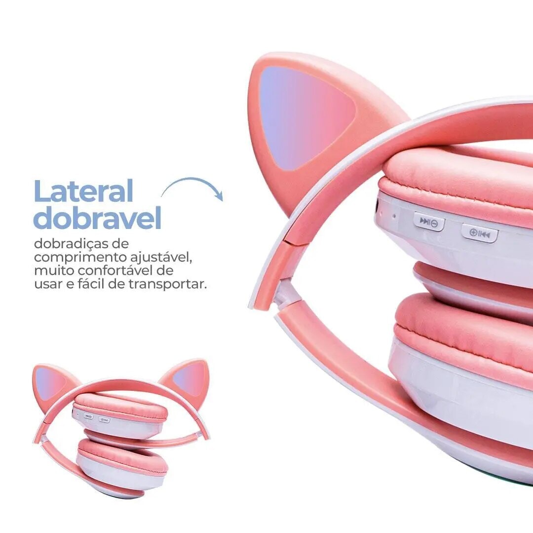 Fone de Ouvido Orelha de Gatinho com Led - Headphone