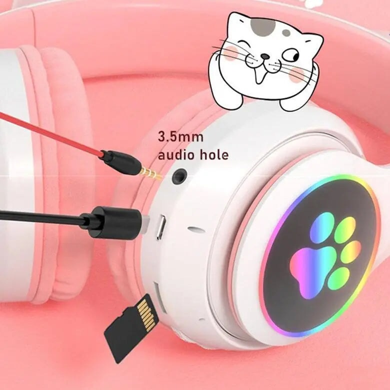 Fone de Ouvido Orelha de Gatinho com Led - Headphone